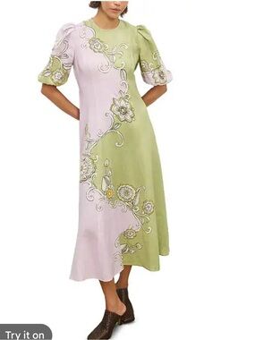 Alemais Spliced Floral Midi Dress in Lilac and Sage